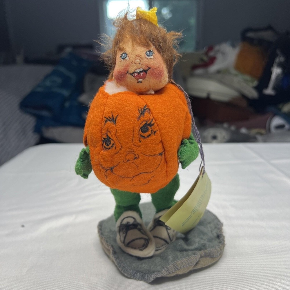 1990 Annalee Halloween Pumpkin Kid Doll Figure 7" Tag Vintage As Is